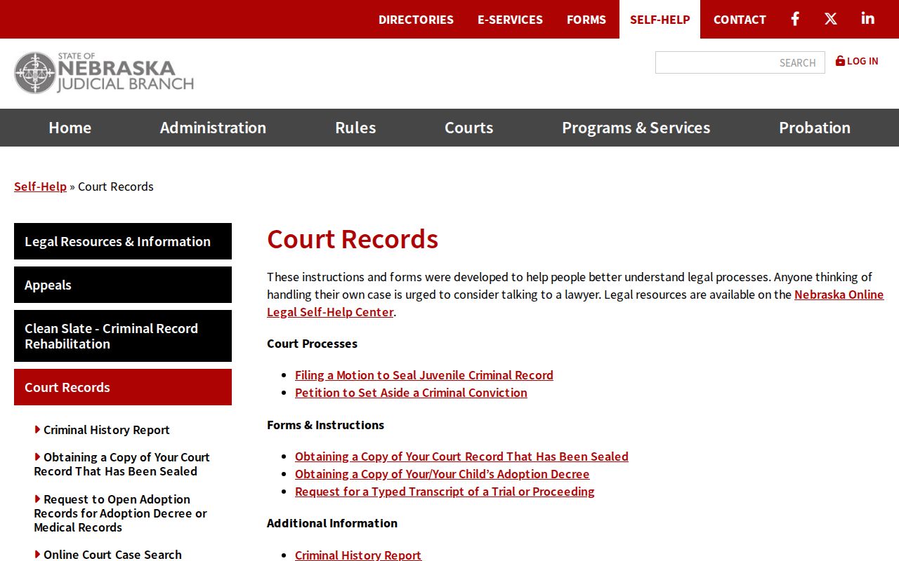 Nuckolls County court case records resource from the Nebraska Judicial Branch