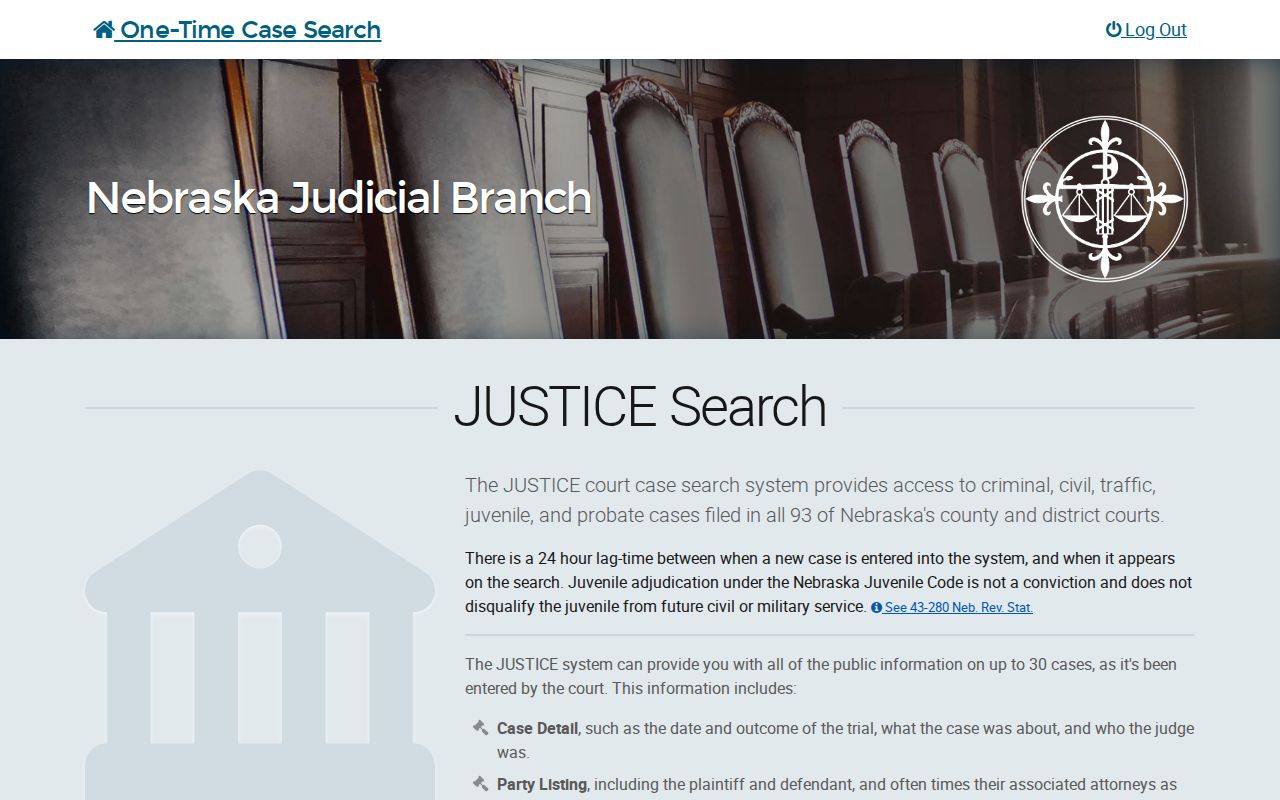 Nuckolls County docket search JUSTICE terms and search entry screen
