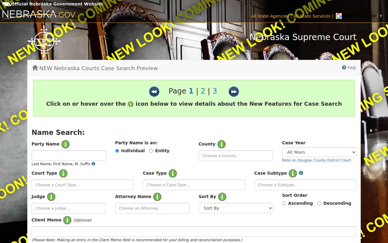 Nuckolls County docket search party name and court filter fields