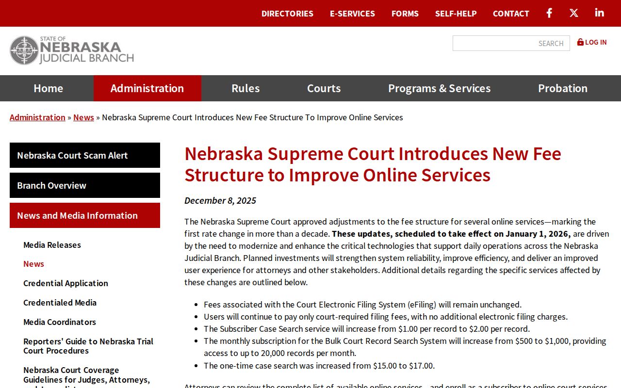 Nuckolls County docket search JUSTICE fee notice source