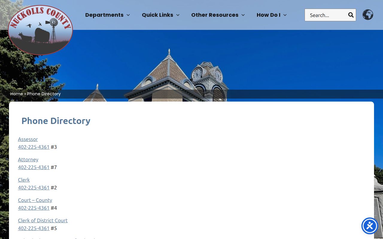 Nuckolls County court docket telephone directory