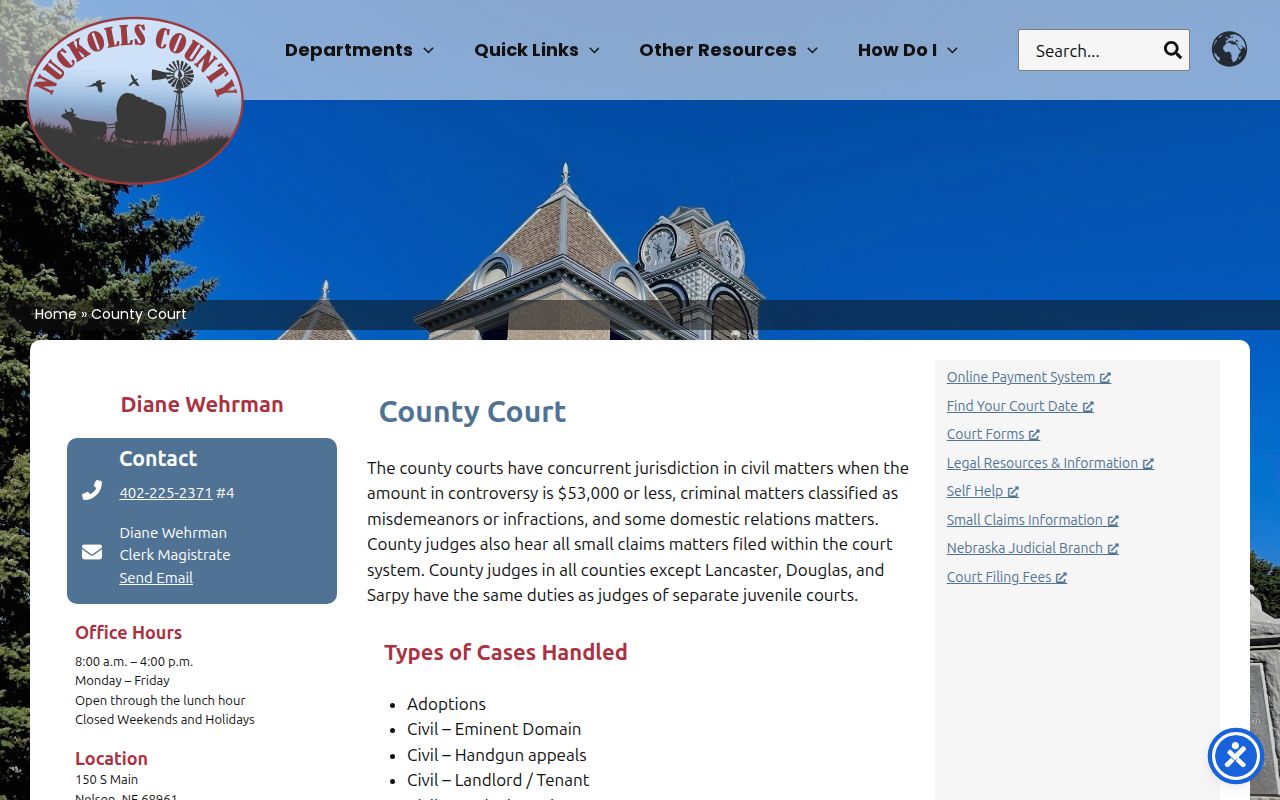 Nuckolls County court docket County Court clerk contact