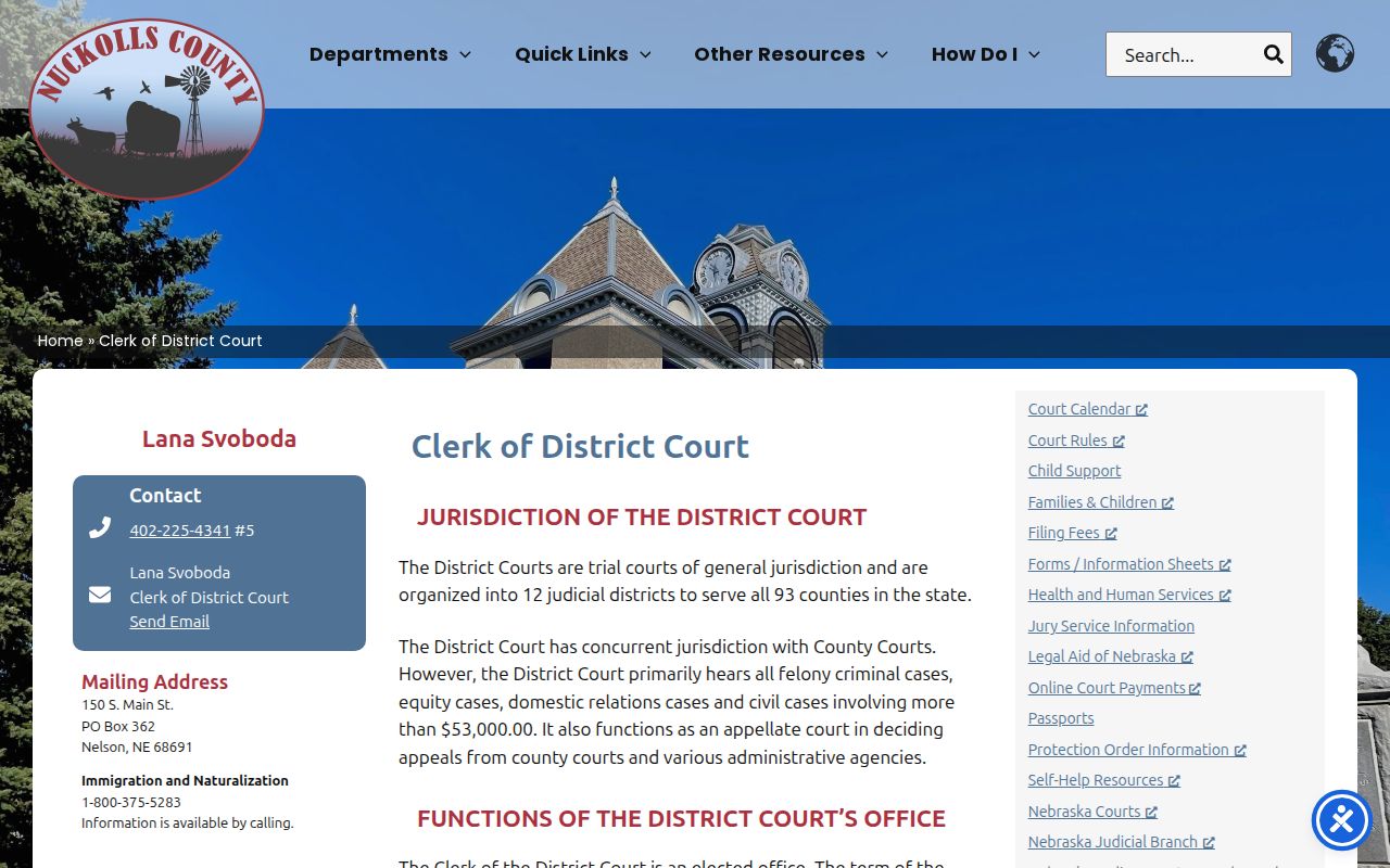Nuckolls County court docket District Court clerk contact