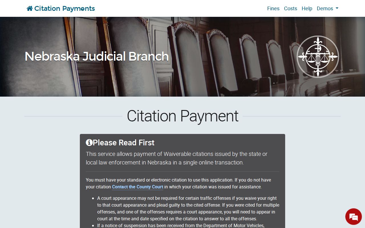 Hardy traffic court payment field requirements through Nuckolls County Court