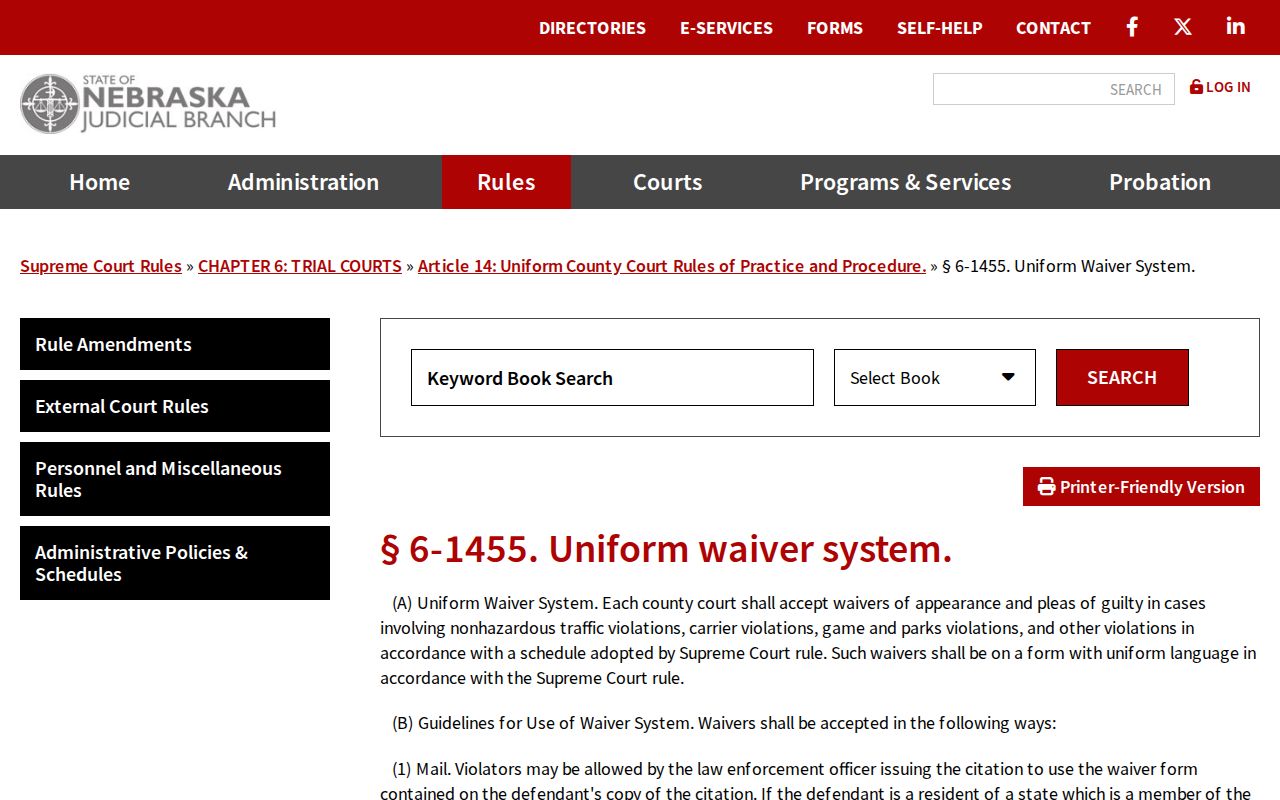 Nuckolls County traffic court waiver rule for County Court citations