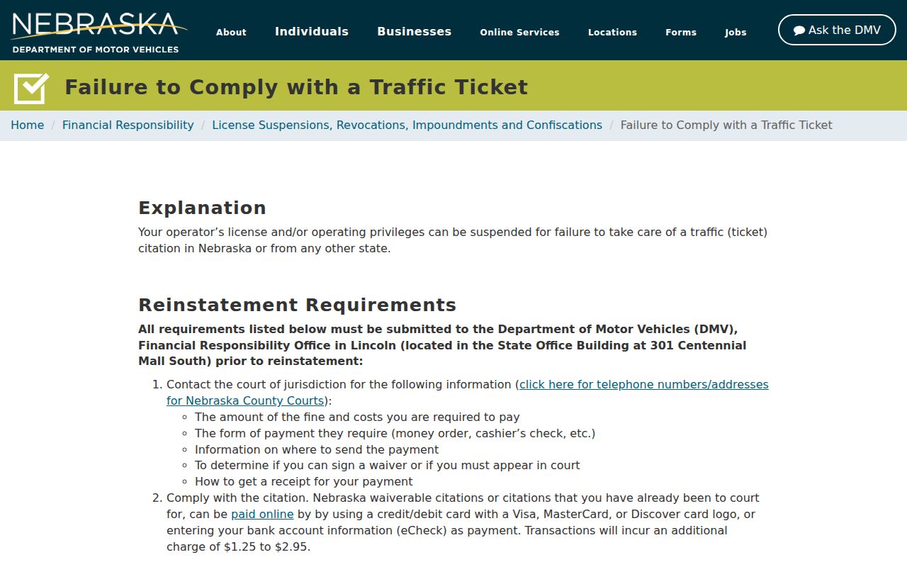 Nuckolls County traffic court record and Nebraska DMV compliance distinction